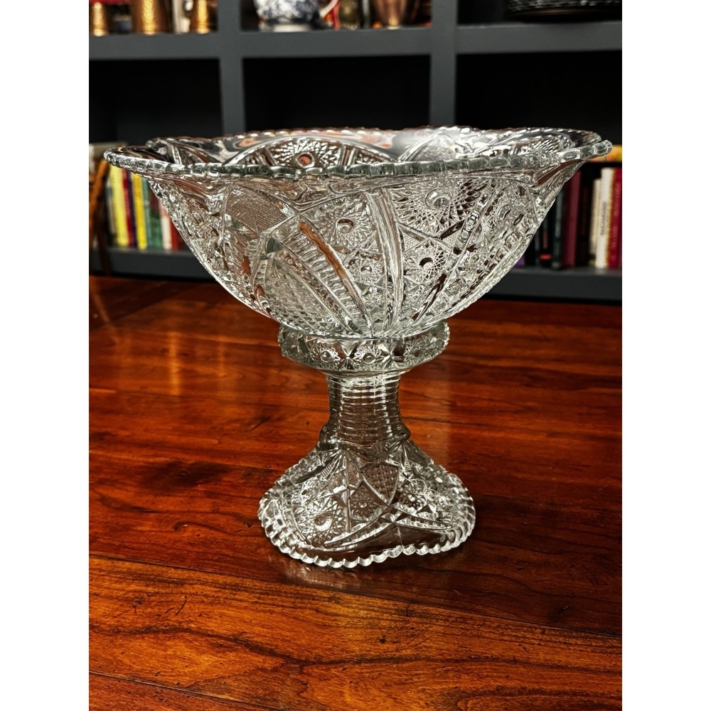 The Concord Clear Punch Bowl & Stand by McKee 12"W 9.5"H Pressed Glass Pedestal